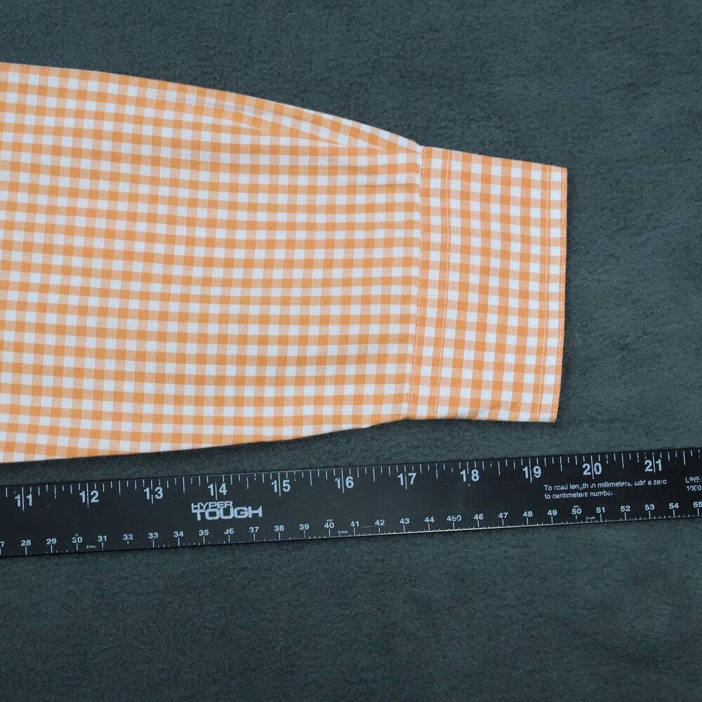 Chaps Mens Long Sleeve Button Down Shirt M Medium Orange Gingham Check Easy Care - Picture 13 of 13
